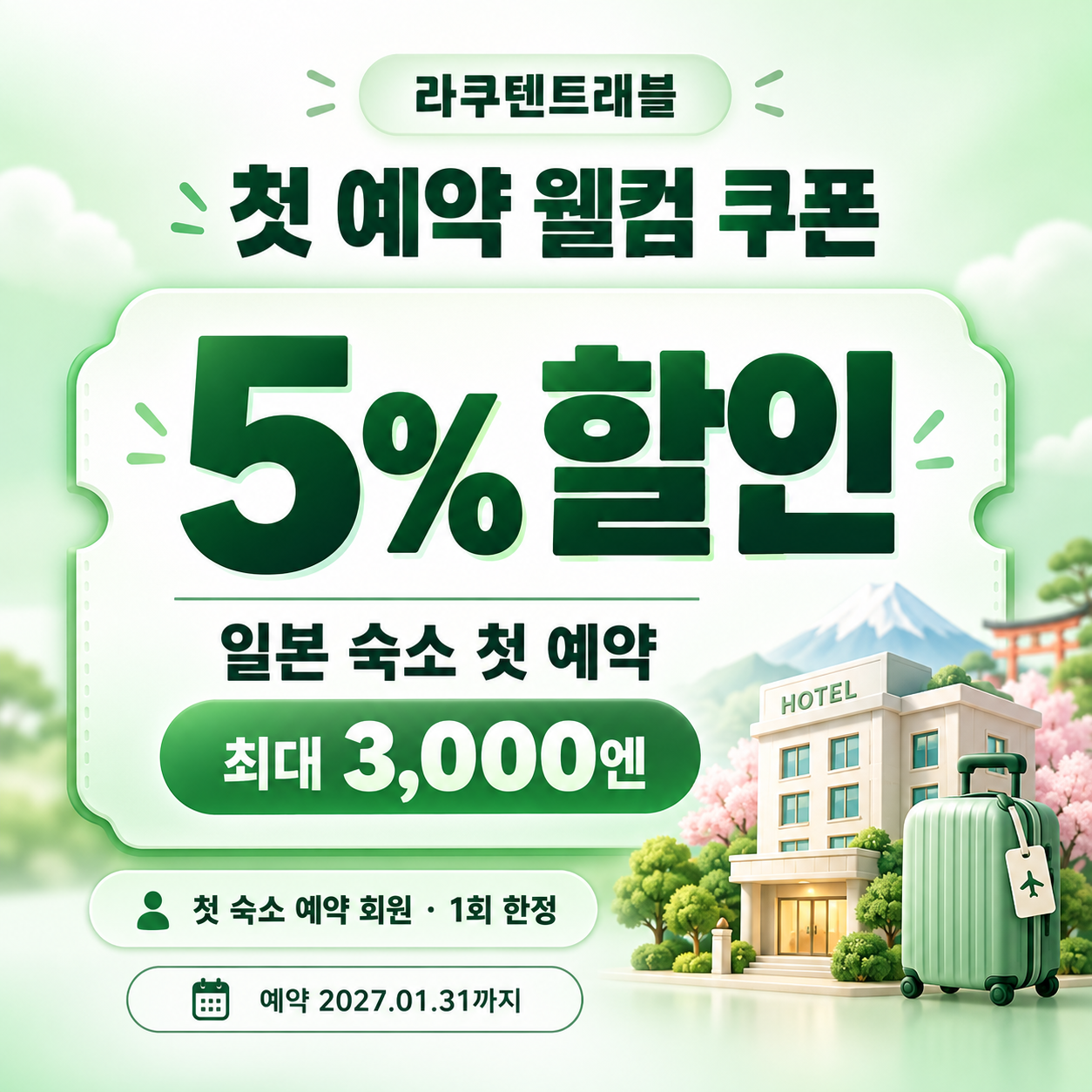 라쿠텐트래블 첫 예약 웰컴 쿠폰 할인코드